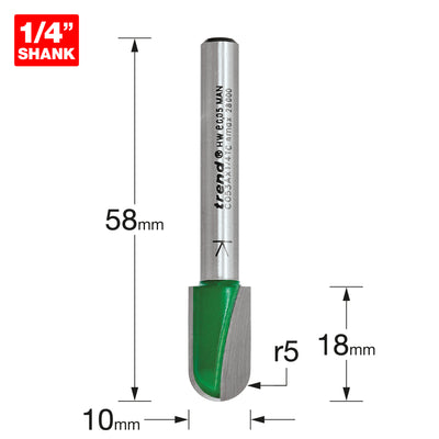 Radius 5.0mm Radius x 18mm Cut