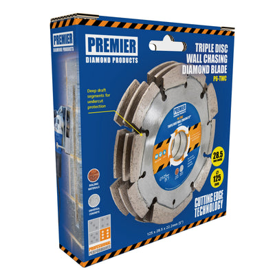 P6-TWC 125 x 22.2mm (5") Premier Diamond Triple Disc Wall Chasing Blade