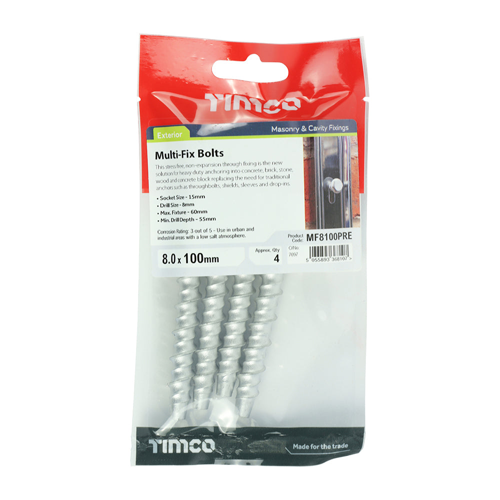 TIMCO Multi-Fix Bolts Hex Head Exterior Silver - 8.0 x 100