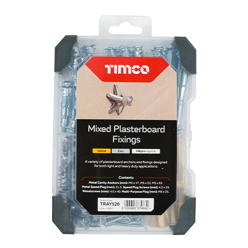 TIMCO Plasterboard Fixings Mixed Tray - 102pcs