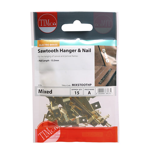 TIMCO Mixed Sawtooth Hangers and Nails Electro Brass - 41mm & 63mm