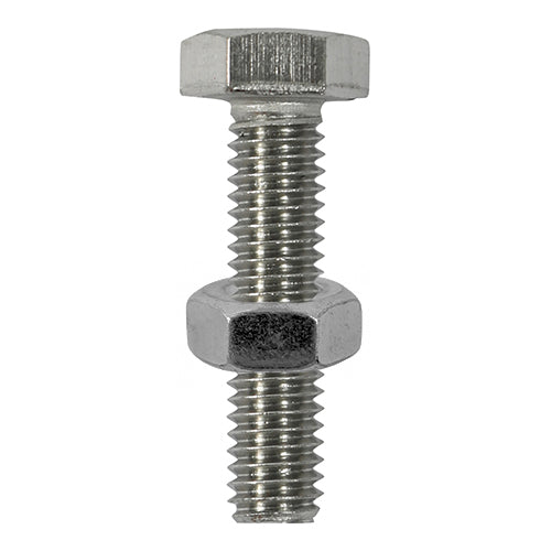 TIMCO Set Screws DIN933 Hex & Nut DIN934 Silver A2 Stainless Steel - M8 x 40