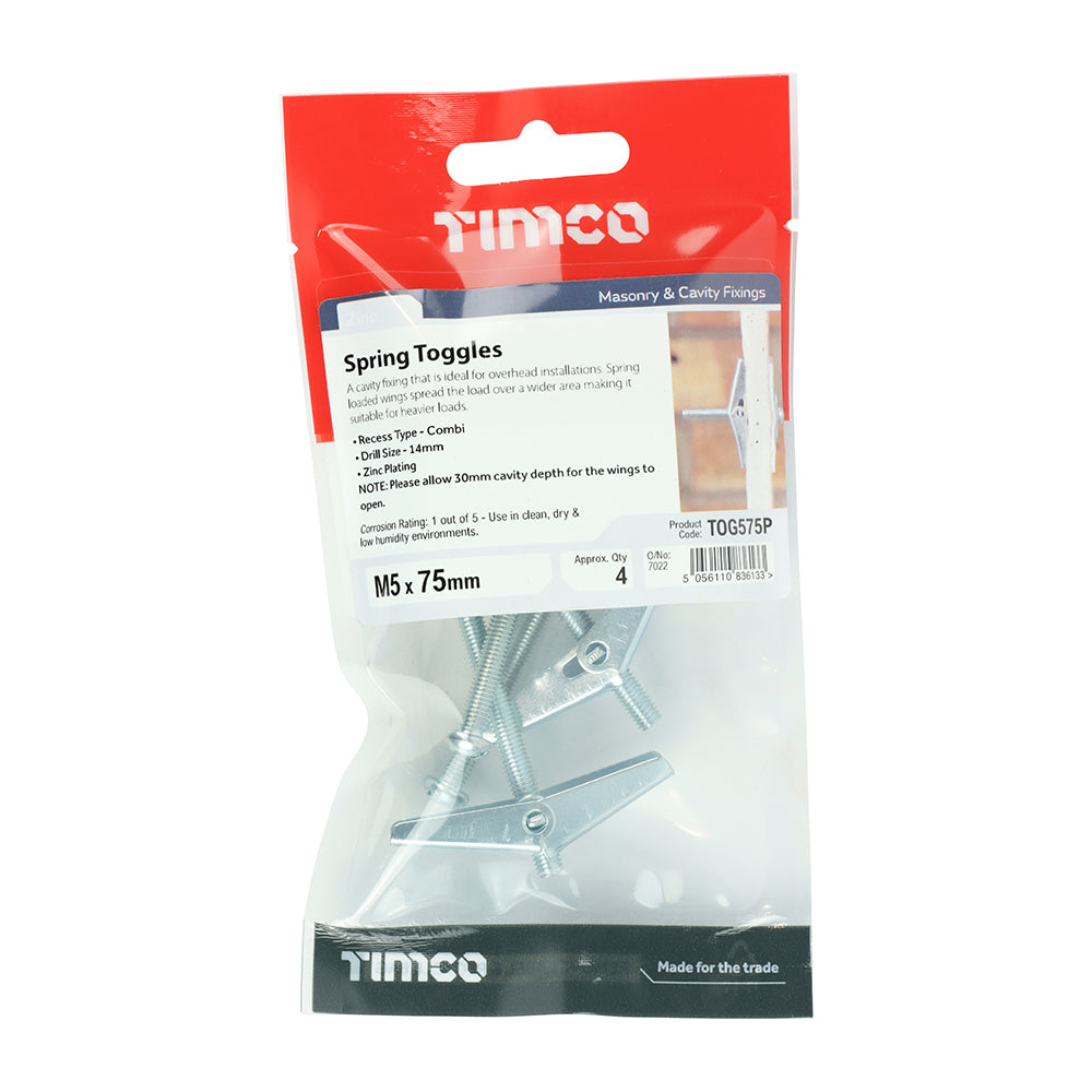 TIMCO Spring Toggle Cavity Anchors Silver - M5 x 75
