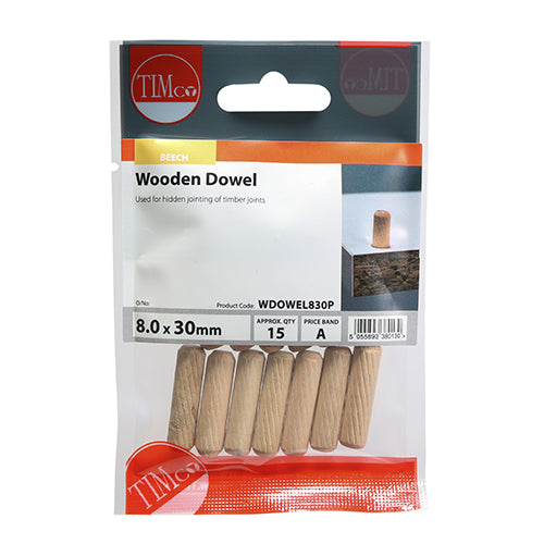 TIMCO Wooden Dowels - 8.0 x 30