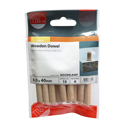 TIMCO Wooden Dowels - 8.0 x 40