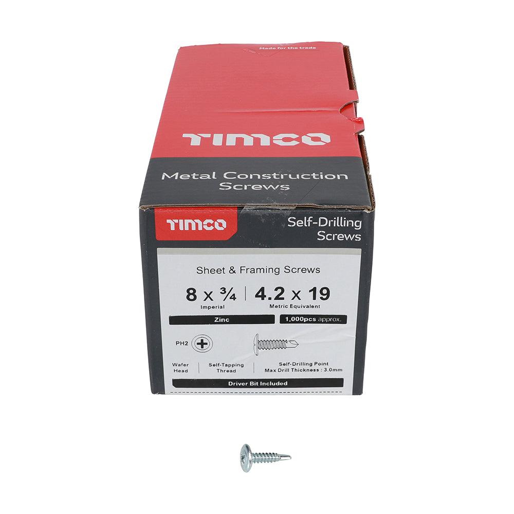 TIMCO Self-Drilling Wafer Head Silver Screws - 4.2 x 19