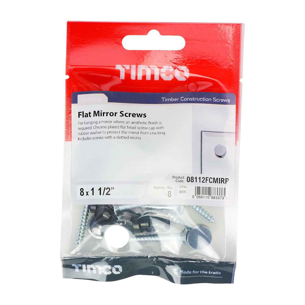 TIMCO Mirror Screws Flat Head Chrome - 8 x 1 1/2