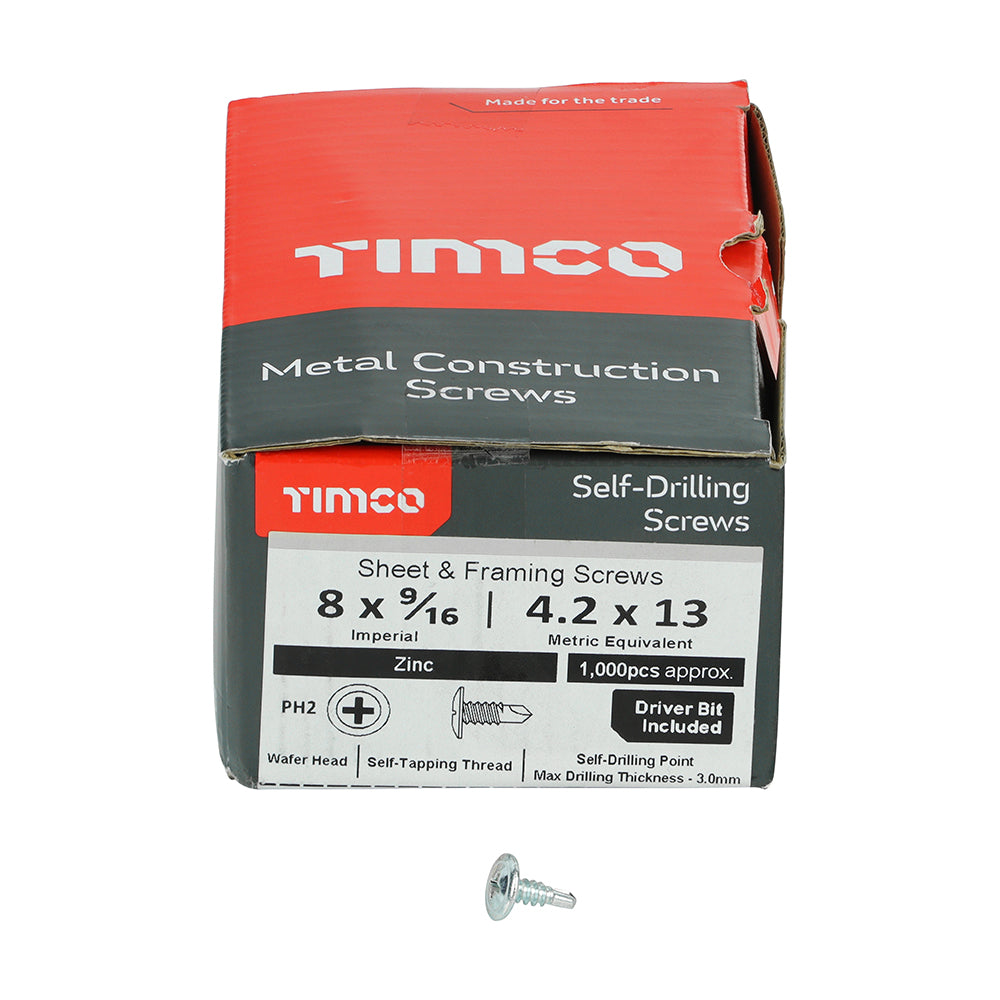 TIMCO Self-Drilling Wafer Head Silver Screws - 8 x 9/16