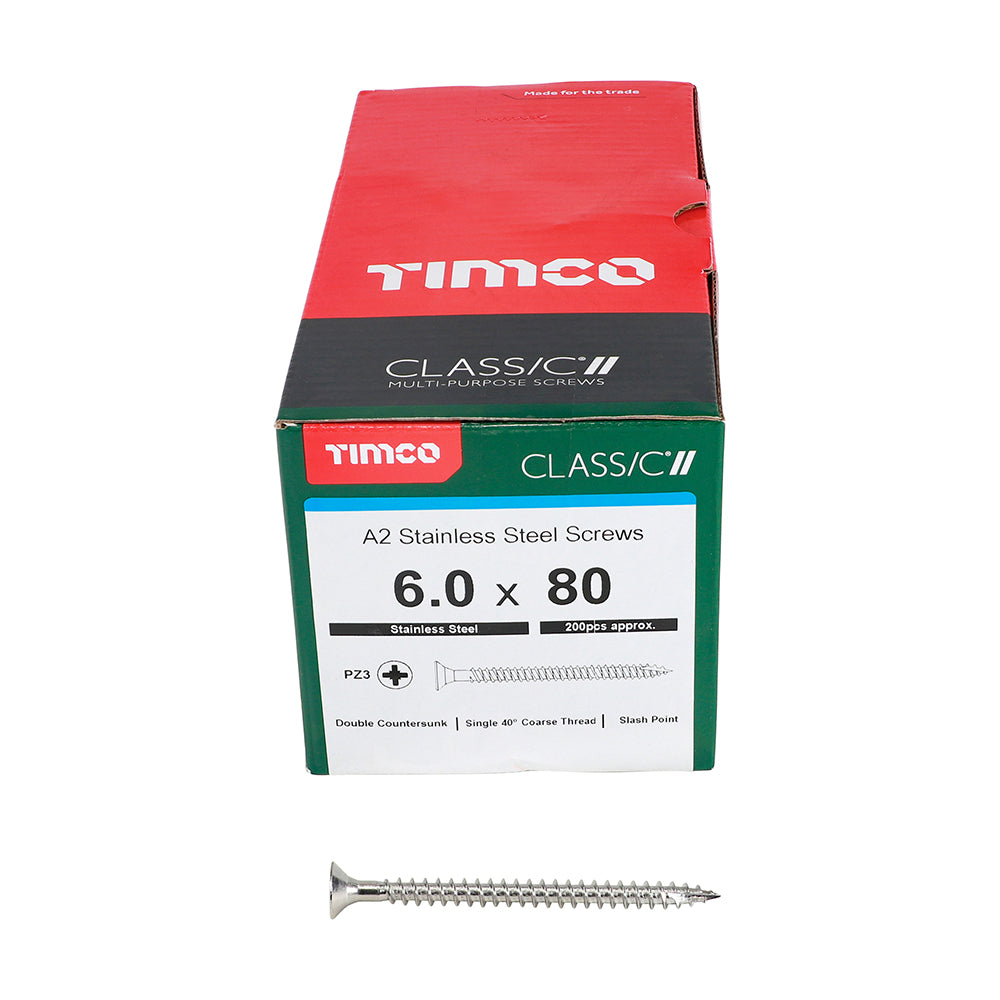 TIMCO Classic Multi-Purpose Countersunk A2 Stainless Steel Woodcrews - 6.0 x 80