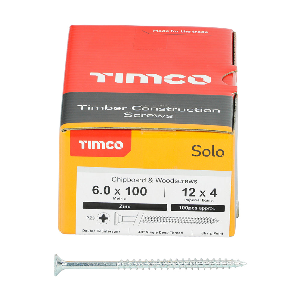 TIMCO Solo Countersunk Silver Woodscrews - 6.0 x 100