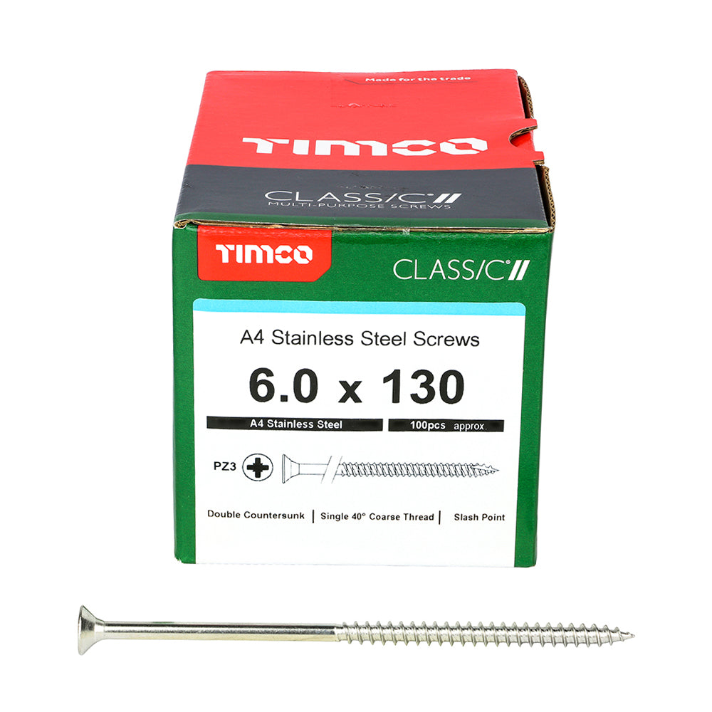 TIMCO Classic Multi-Purpose Countersunk A4 Stainless Steel Woodcrews - 6.0 x 130