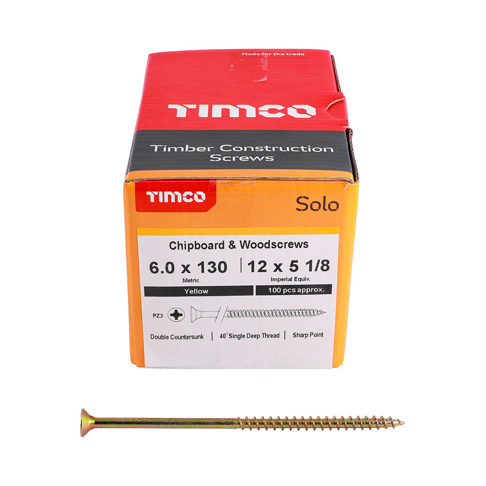 TIMCO Solo Countersunk Gold Woodscrews - 6.0 x 130