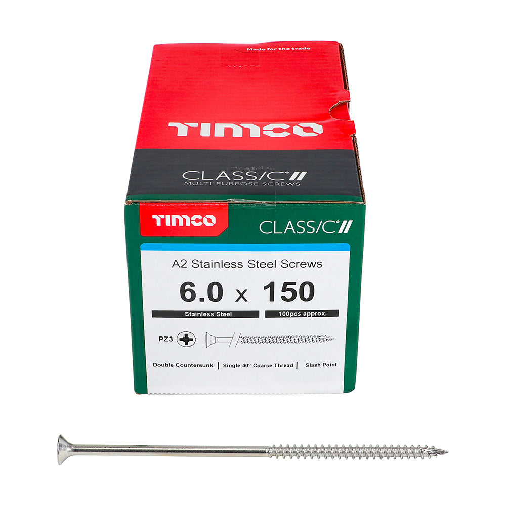 TIMCO Classic Multi-Purpose Countersunk A2 Stainless Steel Woodcrews - 6.0 x 150