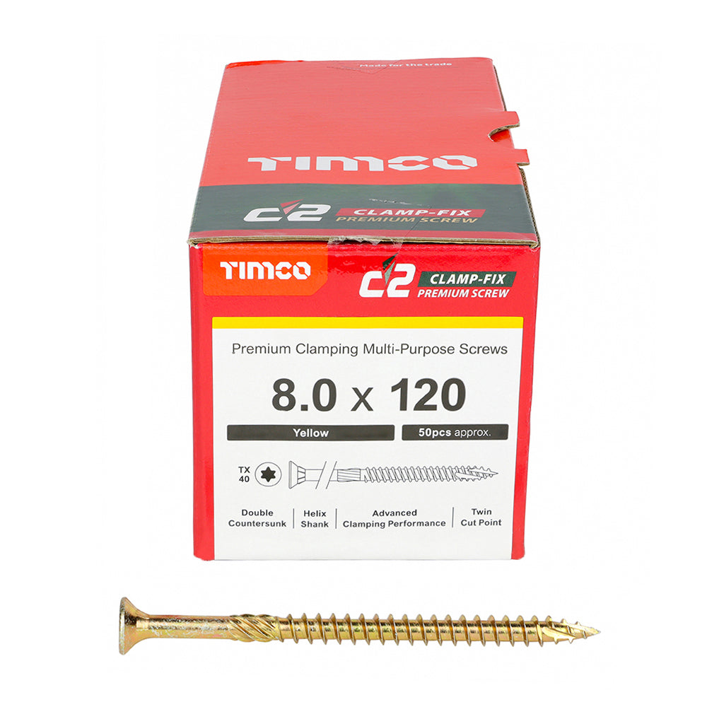 TIMCO C2 Clamp-Fix Multi-Purpose Premium Countersunk Gold Woodscrews - 8.0 x 120
