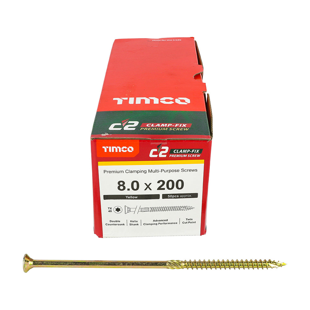 TIMCO C2 Clamp-Fix Multi-Purpose Premium Countersunk Gold Woodscrews - 8.0 x 200