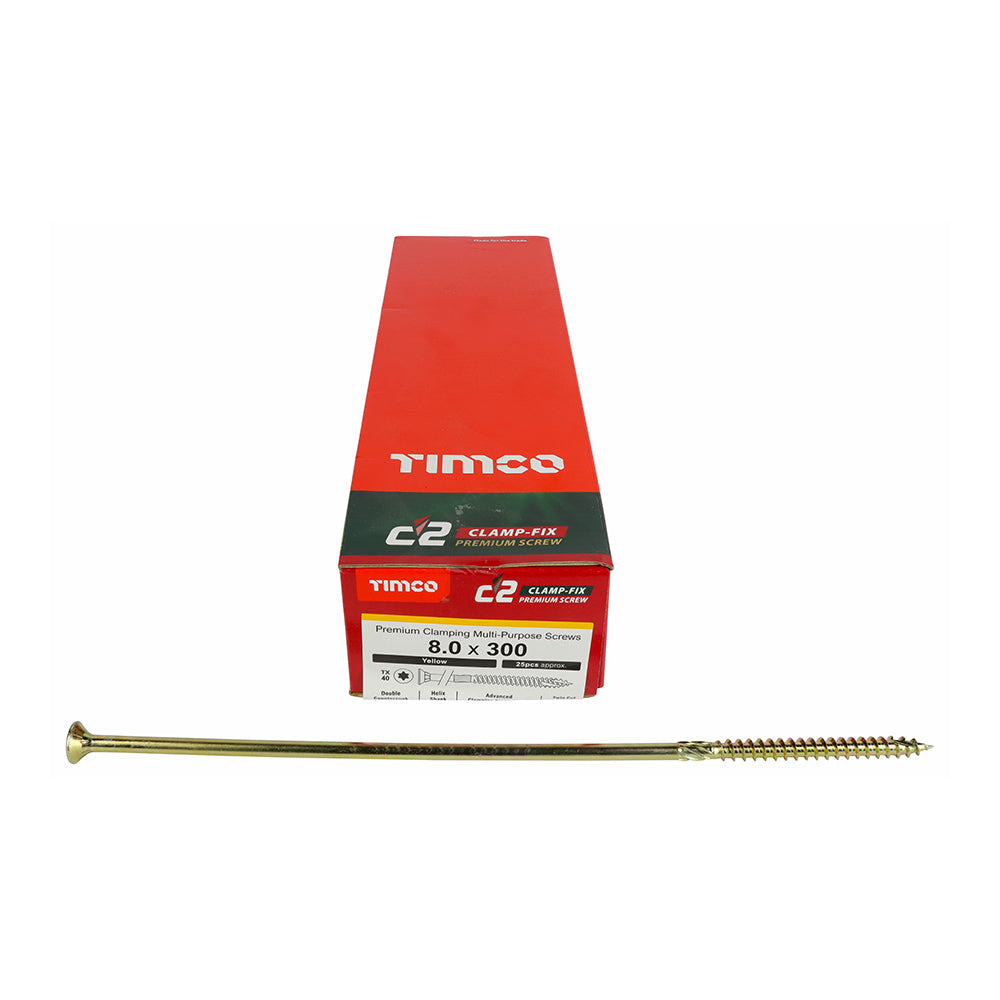 TIMCO C2 Clamp-Fix Multi-Purpose Premium Countersunk Gold Woodscrews - 8.0 x 300