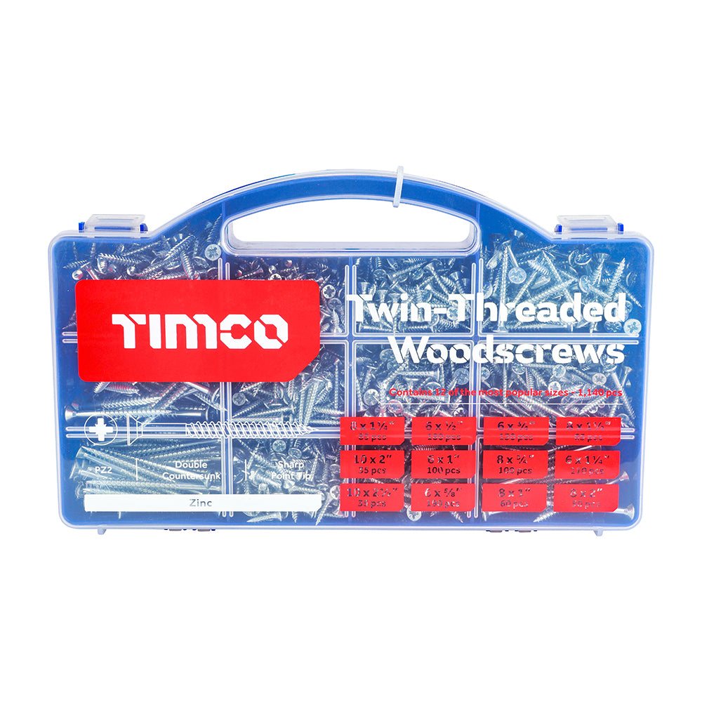 TIMCO Twin-Threaded Silver Woodscrews Tray -  1,140pcs