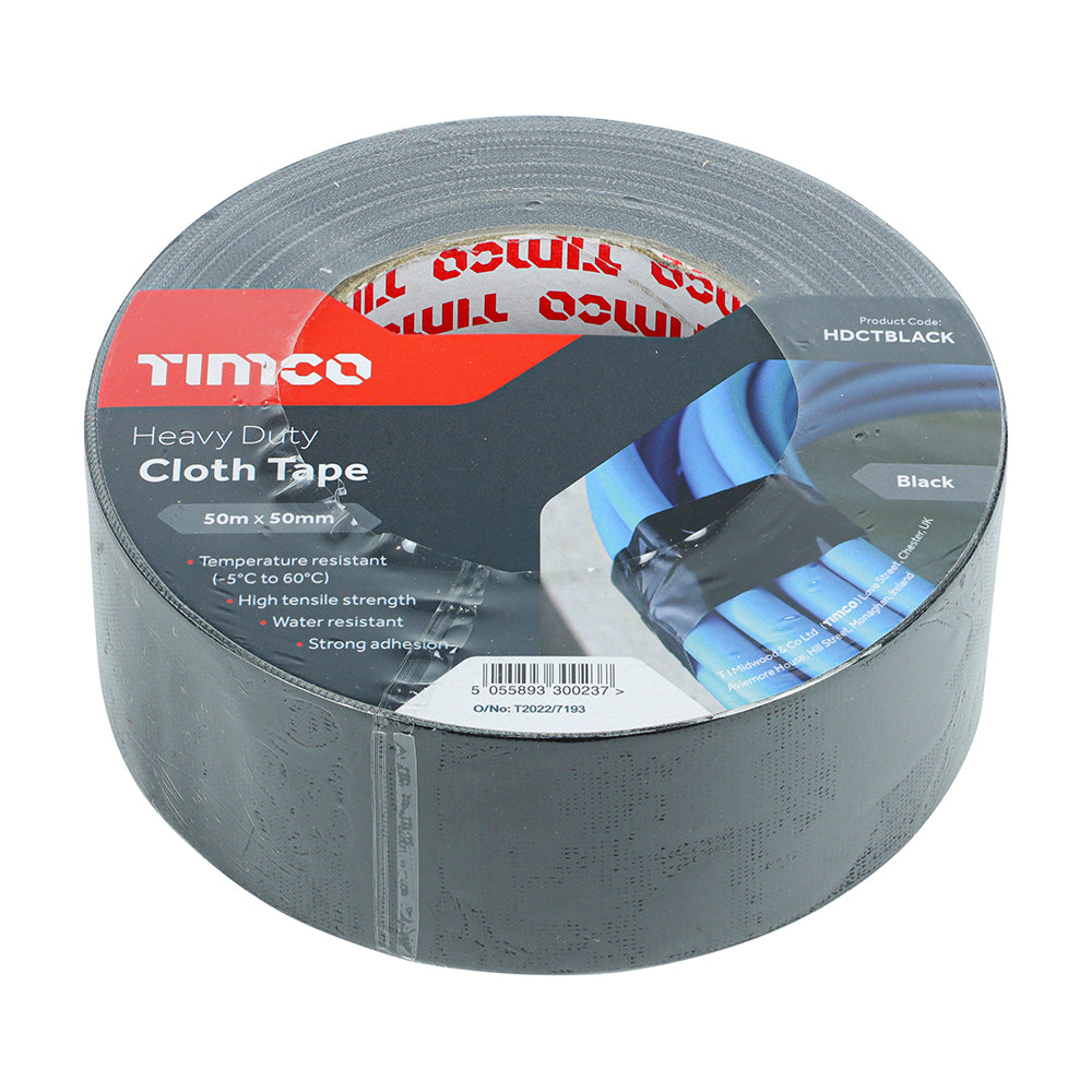 TIMCO Heavy Duty Cloth Tape Black - 50m x 50mm