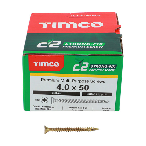 TIMCO C2 Strong-Fix Multi-Purpose Premium Countersunk Gold Woodscrews - 4.0 x 40