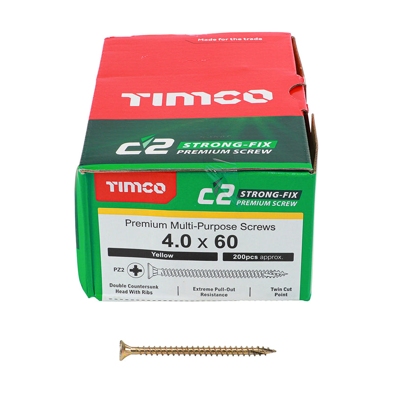 TIMCO C2 Strong-Fix Multi-Purpose Premium Countersunk Gold Woodscrews - 4.0 x 60