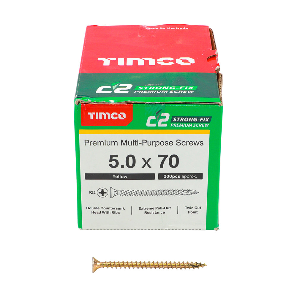 TIMCO C2 Strong-Fix Multi-Purpose Premium Countersunk Gold Woodscrews - 5.0 x 70