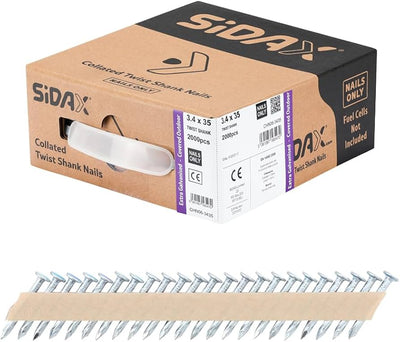 SIDAX Collated Gas Gun Twist Shank Nails 3.4 x 35mm Electro-Galvanised - Box of 2000 (CHN06-3435)