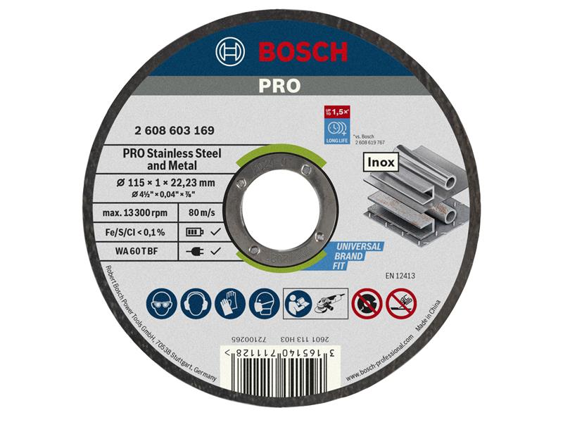 PRO Stainless Steel and Metal Bonded Cutting Disc 115 x 1.0 x 22.23mm Tin of 10