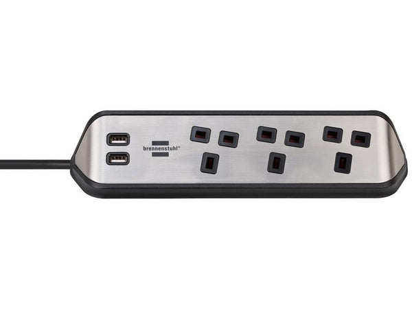 estilo Corner Extension Lead 240V 3-Gang 13A Black 2m