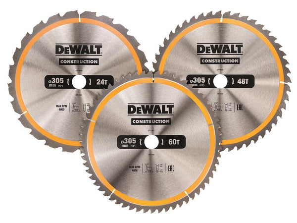 DT1964 Construction Circular Saw Blade 3 Pack 305 x 30mm x 24T/48T/60T