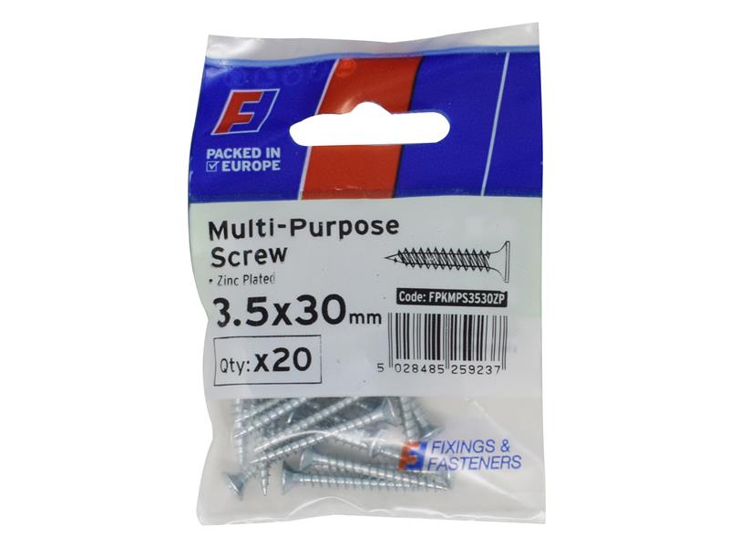 Multi-Purpose Pozi Screw CSK ST ZP 3.5 x 30mm ForgePack 20