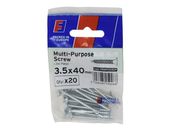 Multi-Purpose Pozi Screw CSK ST ZP 3.5 x 40mm ForgePack 20
