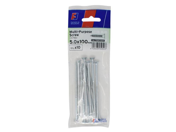 Multi-Purpose Pozi Screw CSK ST ZP 5.0 x 100mm ForgePack 10