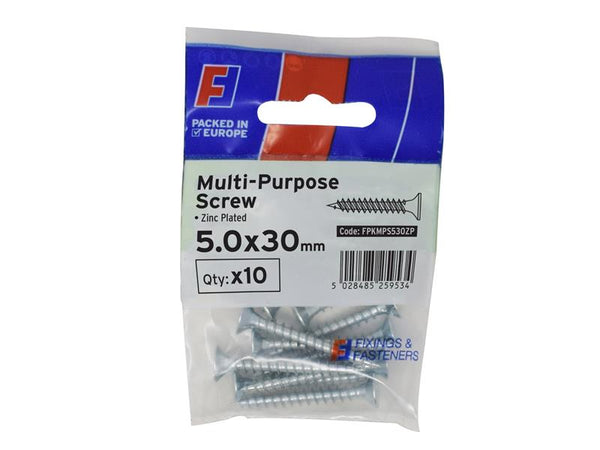 Multi-Purpose Pozi Screw CSK ST ZP 5.0 x 30mm ForgePack 10