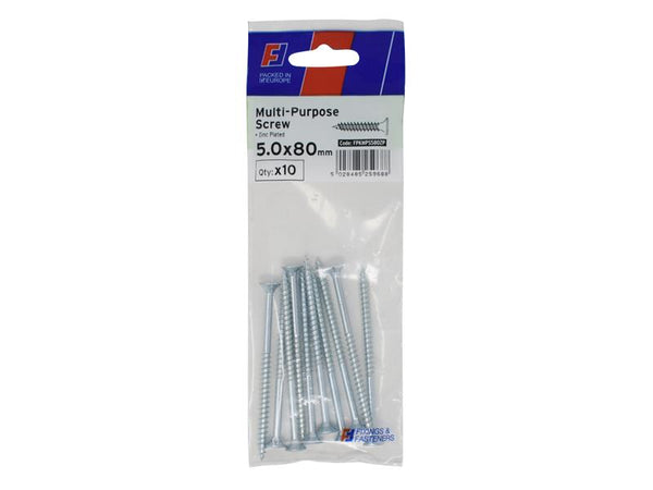 Multi-Purpose Pozi Screw CSK ST ZP 5.0 x 80mm ForgePack 10