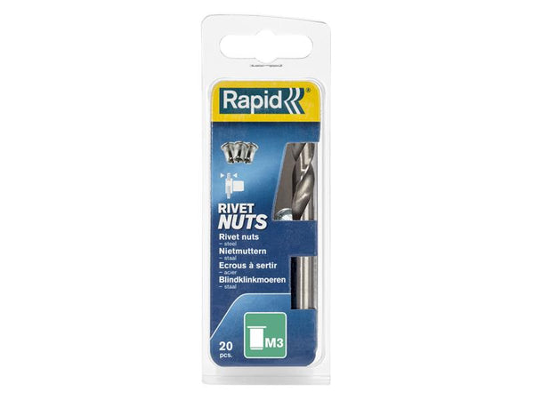 Steel Rivet Nuts M3 (Pack 20 + Free Drill Bit)