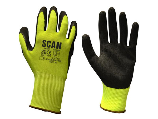 Hi-Vis Yellow Foam Latex Coated Gloves - M (Size 8)