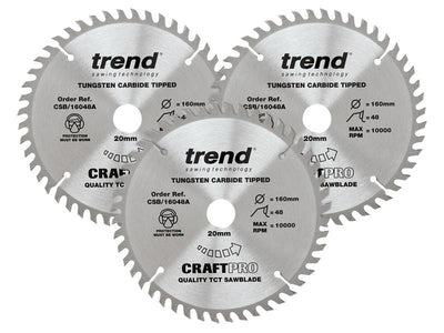 CraftPro Plunge Saw Blade 160 x 20mm x 48T (Pack 3)