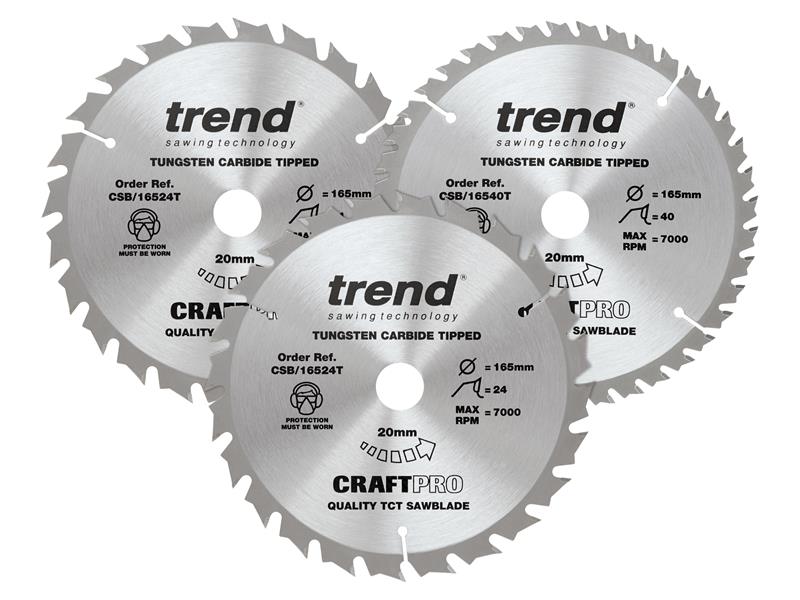 CraftPro Cordless Saw Blade 165 x 20mm x 24T/40T (Pack 3)