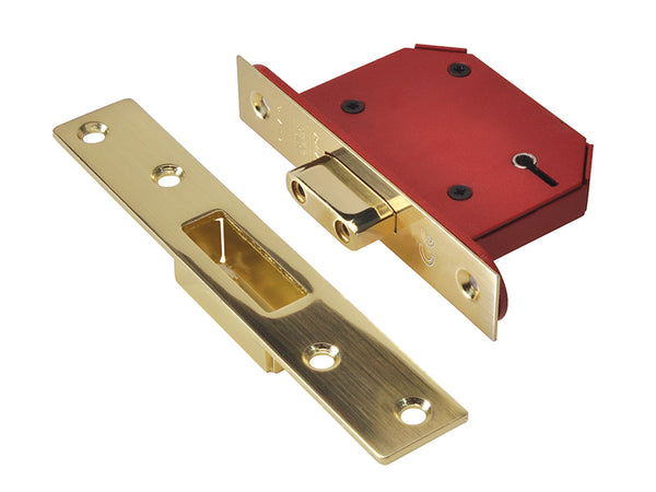 StrongBOLT 2105S Polished Brass 5 Lever Mortice Deadlock 68mm 2.5in Visi