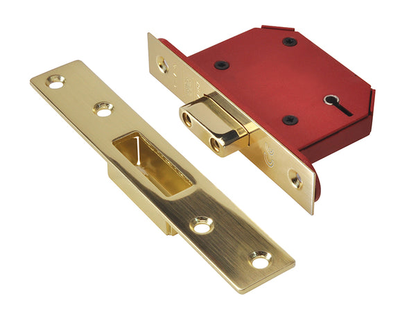 StrongBOLT 2105S Polished Brass 5 Lever Mortice Deadlock 81mm 3in Visi