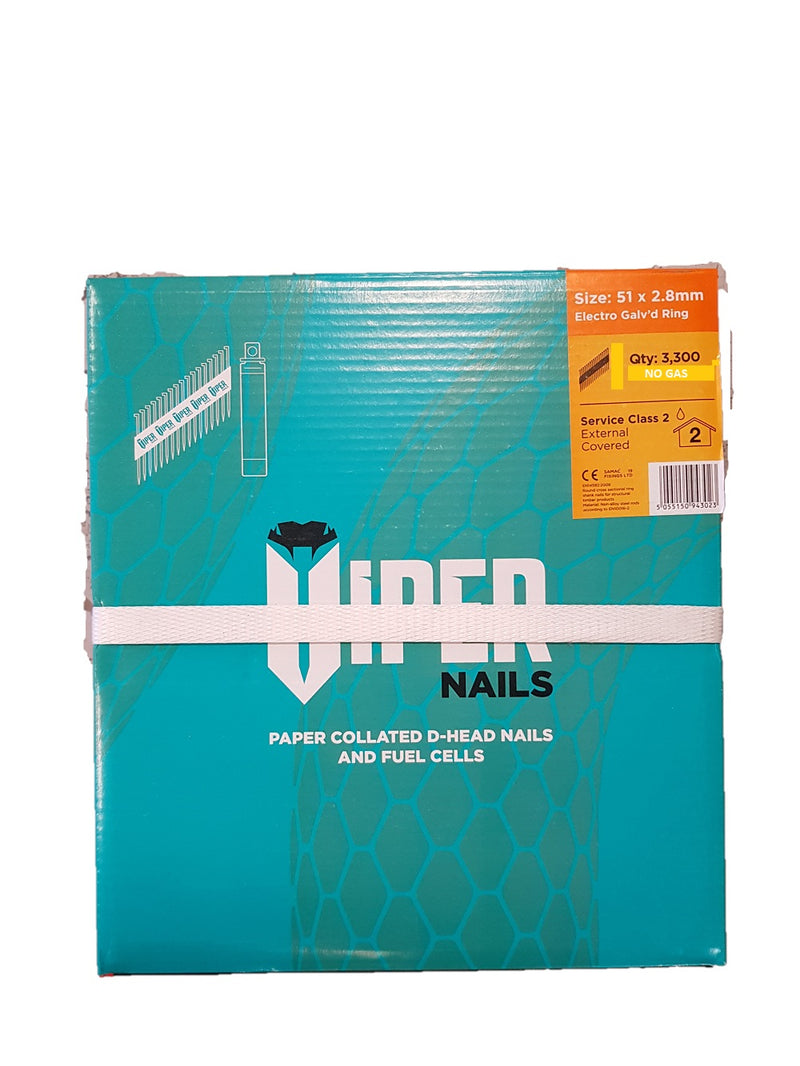 Viper 51mm x 2.8mm Ring Shank Galvanised Nails No Gas Pack - VVV5128VIPERNG