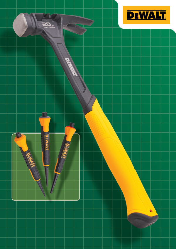DEWALT 567G (20oz) Claw Hammer With Free 3 Piece Nail Set