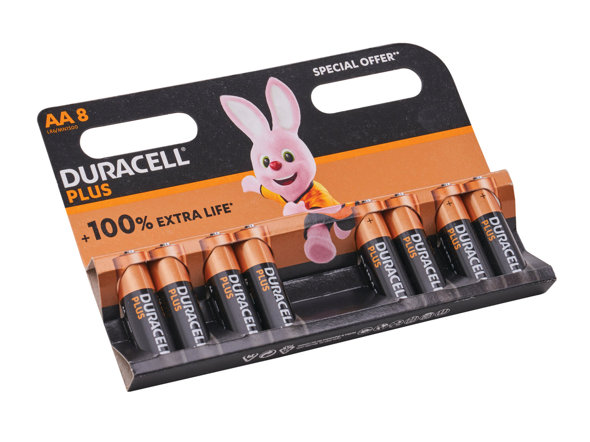 Duracell XMS Plus Power AAA 8-Pack Promo: long-life alkaline batteries.