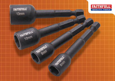 FAI/Full 4pc Impact Nut Driver Set (6, 8, 10, 13mm). Impact-rated, hardened steel.