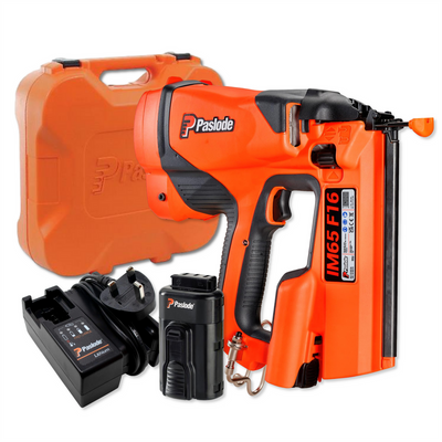 Paslode IM65 F16 Straight Brad Nailer 916575 - Front View with Battery