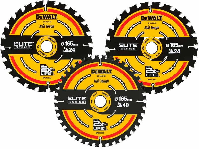 DEWALT DT10397-QZ 165mm x 20mm 24/40T Wood Elite Circular Saw Blade 3pk