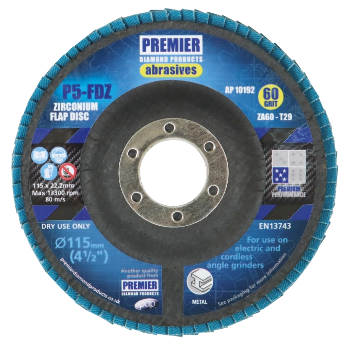 P5-FDZ (BOX 10) 115X22.2 Z120 ZIRCONIUM FLAP DISC