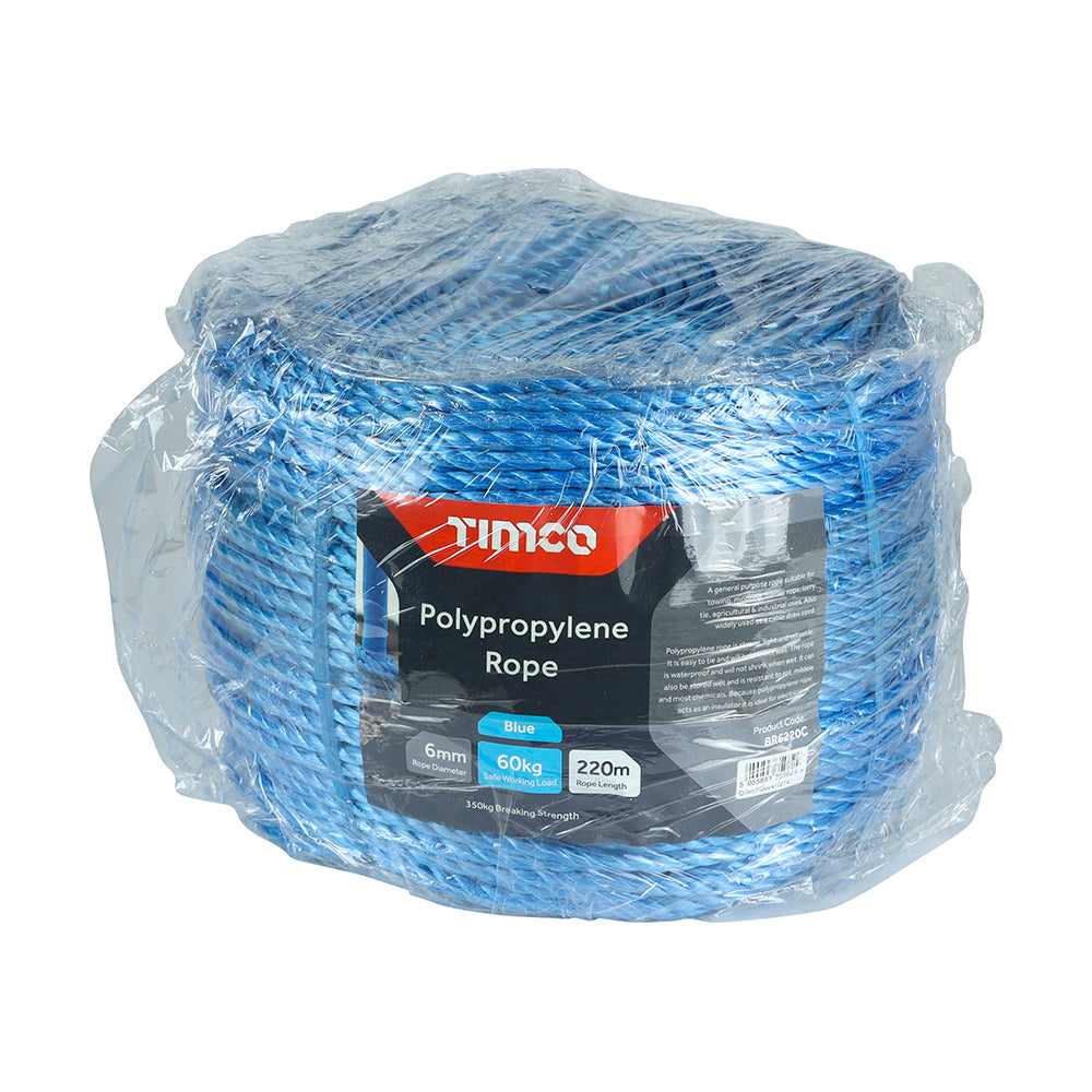 TIMCO Blue Polypropylene Rope Long Coil - 6mm x 220m