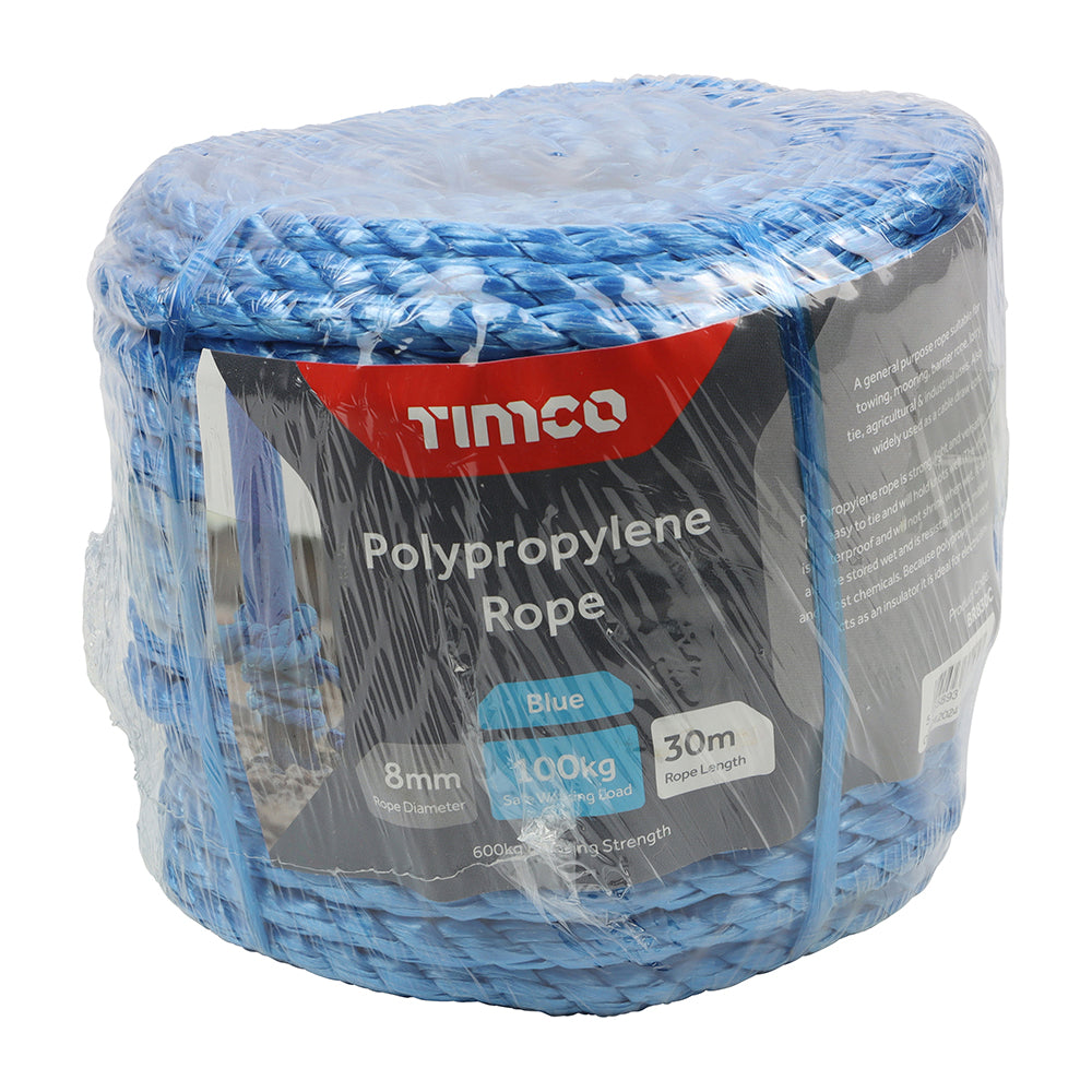 TIMCO Blue Polypropylene Rope Coil - 8mm x 30m