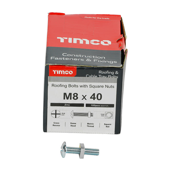 TIMCO Roofing Bolts & Square Nuts Silver - M8 x 40